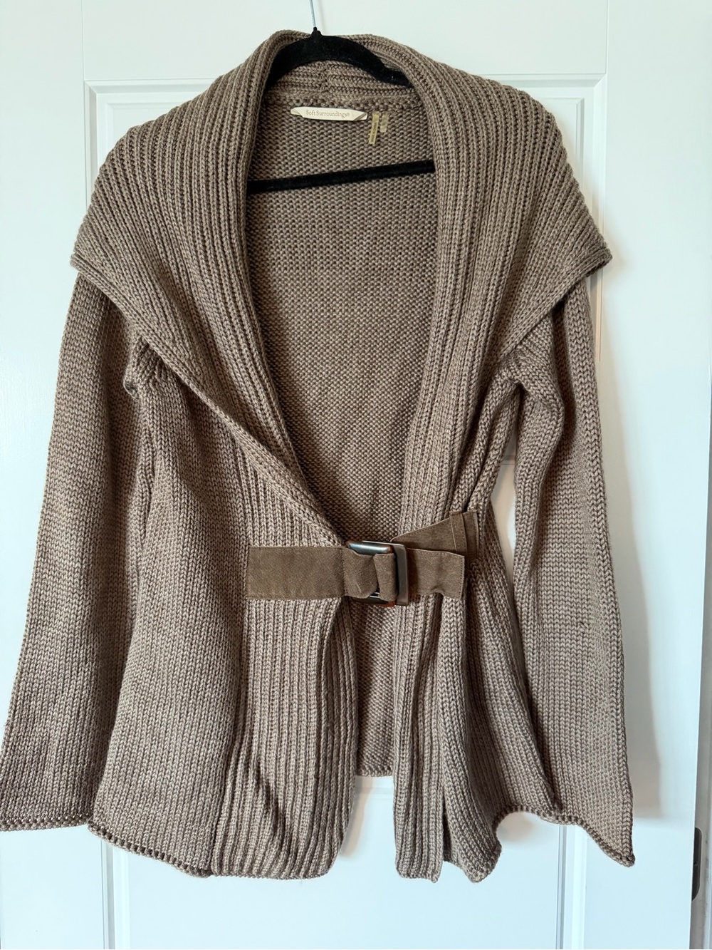 Soft Surroundings Knit Shawl-Collar Belted Cardigan